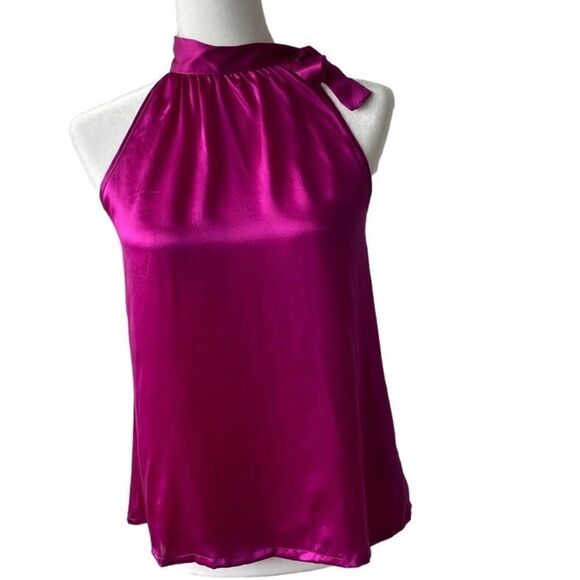 Kersh Hot Pink Halter Top Barbie Mock Turtleneck Side Bowtie SZ S - Picture 1 of 13
